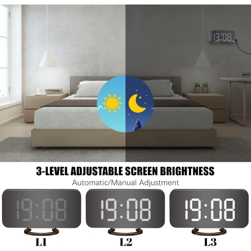 Digital Alarm Clock with USB Charger,Large LED Display, Snooze Function Dim Mode Wall Hanging Beside Desk Clock for Bedroom,Red Brown