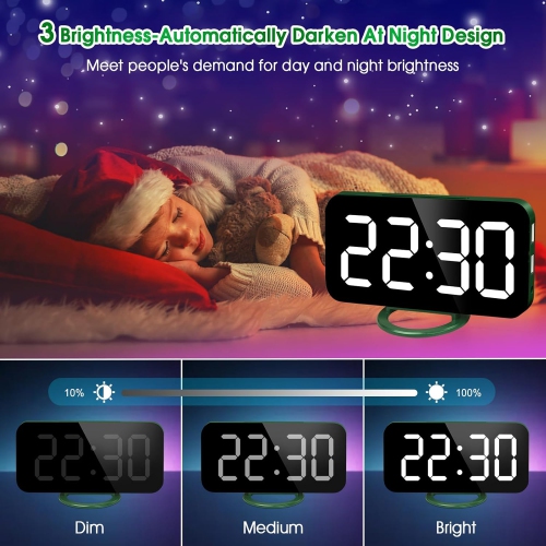 Digital Alarm Clock with USB Charger,Large LED Display, Snooze Function Dim Mode Wall Hanging Beside Desk Clock for Bedroom,Forest