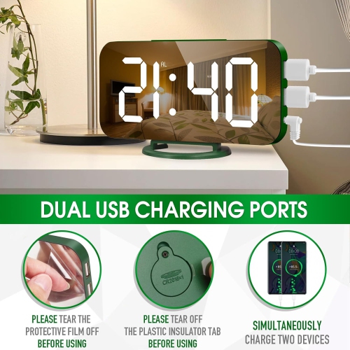 Digital Alarm Clock with USB Charger,Large LED Display, Snooze Function Dim Mode Wall Hanging Beside Desk Clock for Bedroom,Forest