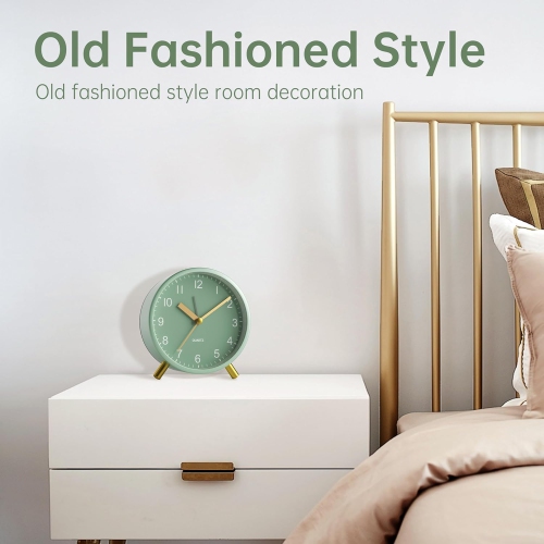 Petit réveille-matin super silencieux sans coulissement avec veilleuse, à piles, style ancien, décor noir, pour chambre, adulte, enfant, vert et or