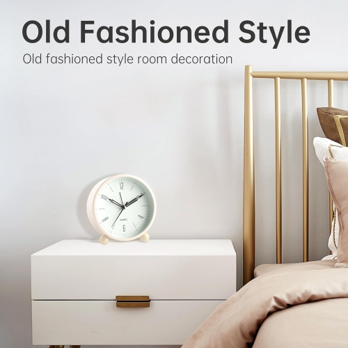 Petit réveille-matin super silencieux sans coulissement avec veilleuse, à piles, style ancien, décor noir, pour chambre, adulte, enfant, blanc