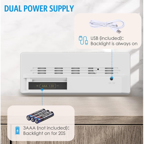 Réveil numérique, horloge DEL pour chambre, horloge électronique de bureau avec luminosité réglable, écran 12/24H pour la maison, bureau, boîtier