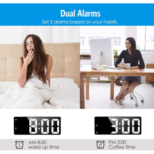 Réveil numérique, horloge DEL pour chambre, horloge électronique de bureau avec luminosité réglable, écran 12/24H pour la maison, bureau, boîtier
