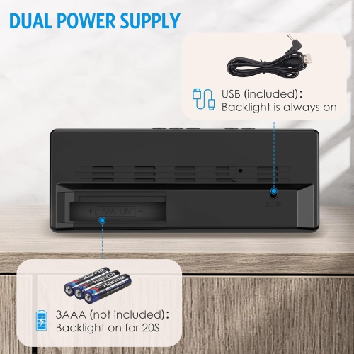 Réveil numérique, horloge DEL pour chambre, horloge électronique de bureau avec luminosité réglable, écran 12/24H pour la maison, bureau, boîtier