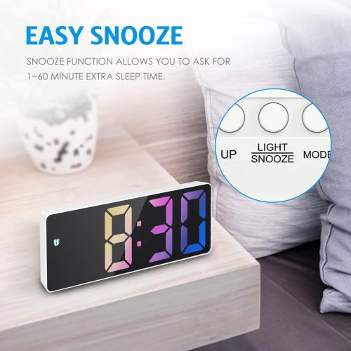 Réveil numérique, horloge DEL pour chambre, horloge électronique de bureau avec luminosité réglable, écran 12/24H pour la maison, bureau, boîtier