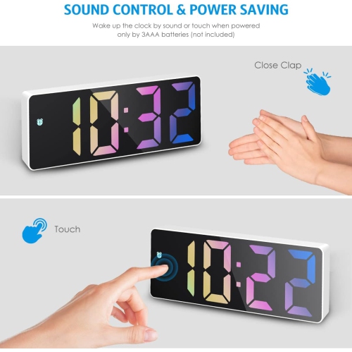 Réveil numérique, horloge DEL pour chambre, horloge électronique de bureau avec luminosité réglable, écran 12/24H pour la maison, bureau, boîtier