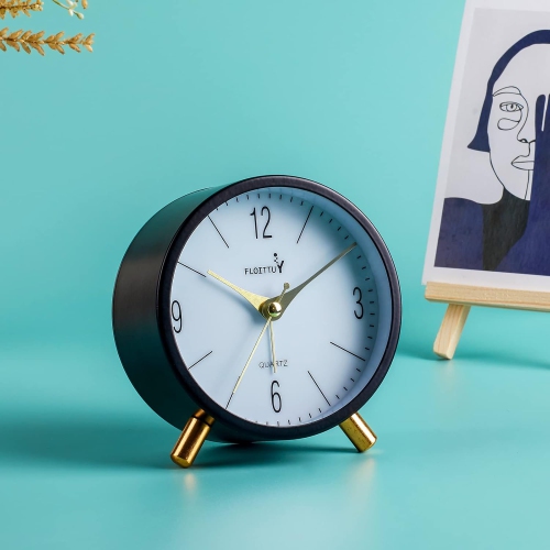 4 inches Super Silent Alarm Clock, Round Alarm Clock with Night Light,Battery Operated,Easy Set Entry Lux Stylefor Desk, Bedroom,Classic Black