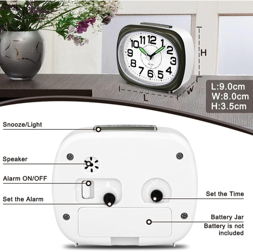 Silent Alarm Clocks Bedside Non Ticking Battery Powered Simple Alarm Clock Desk Clock with Light Snooze Quiet Bedroom Clocks
