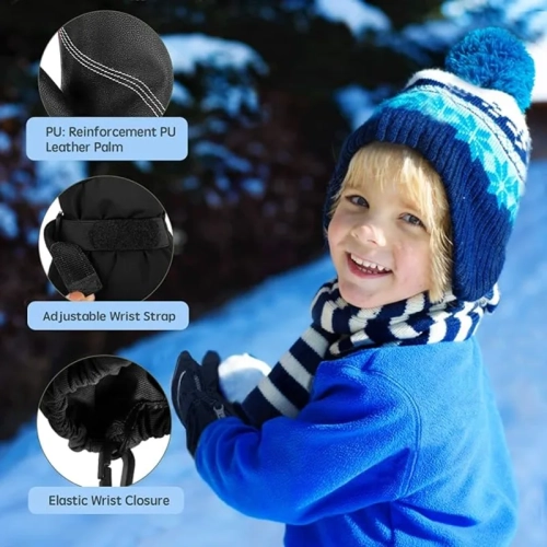 Mitaines de ski d'hiver imperméables pour enfants avec ficelle – parfaites pour les garçons et les filles de 4-6 ans
