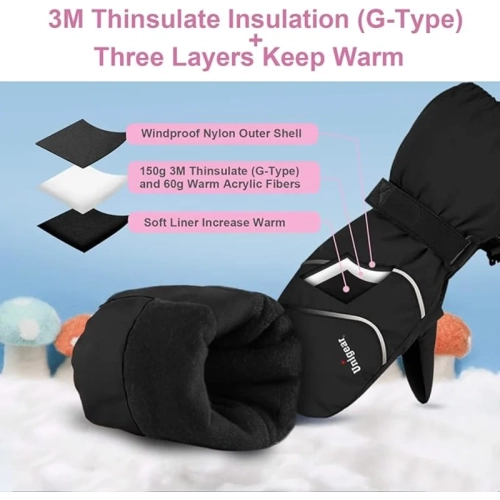 Mitaines de ski d'hiver imperméables pour enfants avec ficelle – parfaites pour les garçons et les filles de 4-6 ans