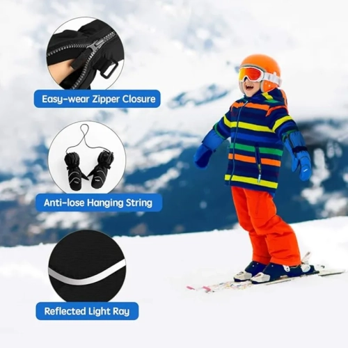 Mitaines de ski d'hiver imperméables pour enfants avec ficelle – parfaites pour les garçons et les filles de 4-6 ans