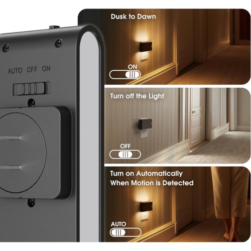 Motion Sensor Night Light, 2 Pack Motion Activation Night Lights Plug into Wall, Auto On Off, 0-100LM Dimmable Night Light Plug in, 3000K Warm White