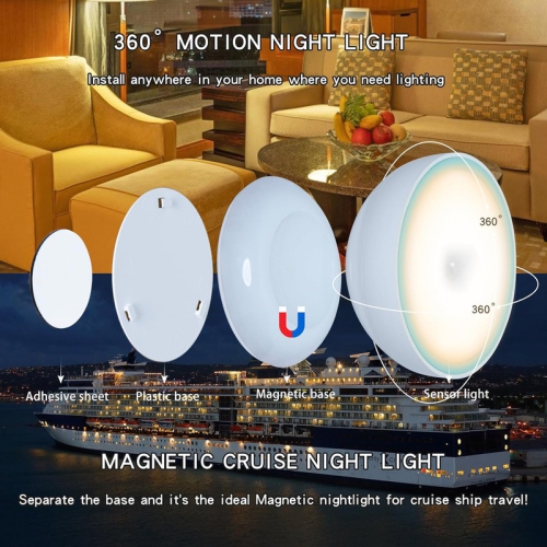 Motion Sensor Night Light Magnetic Cruise Ship Motion Sensor Light, Rechargeable Battery Wall Light Motion Activated Stick On Closet Light,