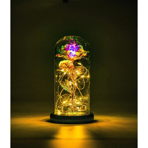 Galaxy Rose Flower Infinity Rose in Glass Dome with Led Light String on The Crystal Rose Unique for Mom Women, Christmas, Mother's Day, Anniversary