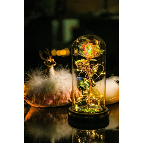 Galaxy Rose Flower Infinity Rose in Glass Dome with Led Light String on The Crystal Rose Unique for Mom Women, Christmas, Mother's Day, Anniversary