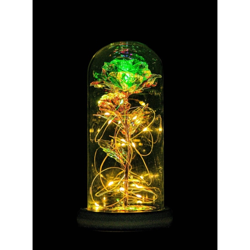 Galaxy Rose Flower Infinity Rose in Glass Dome with Led Light String on The Crystal Rose Unique for Mom Women, Christmas, Mother's Day, Anniversary