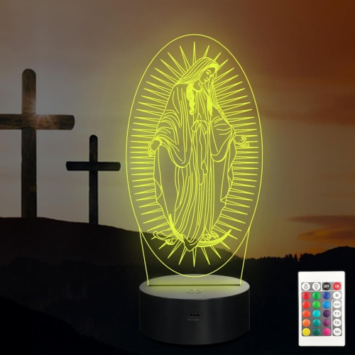YOULIGHTS  Virgin Mary Hologram Night Light, 3D Illusion Optical Led Lamp \w Timer Remote Control 16 Color Changeable, Christian Easter Creative