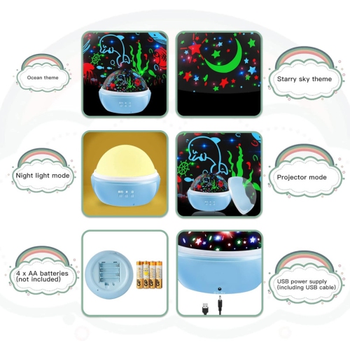 Night Light Kids,360° Rotating Starry Night Light Projector for Babys,Ocean Wave Projector for Kids Toddlers,Christmas Gifts Stocking Stuffers