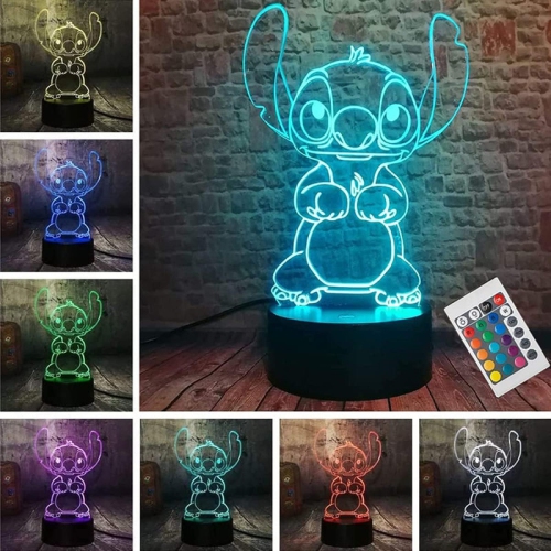 Lumière de nuit en piqûre, cadeau Stitch - 3D LED Télécommande intelligente Lampe en couture 16 couleurs Lumière pour Noël Stitch Cadeaux Décoration