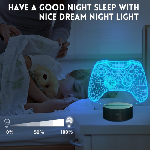 3D Gamepad Illusion Lamp, LED Hologram Game Night Light with Remote Control 16 Color-Changing Timer, Creative Gift on Chrismas Day Birthday for