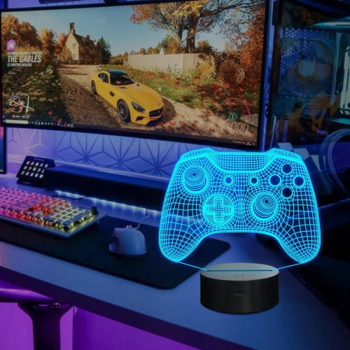 3D Gamepad Illusion Lamp, LED Hologram Game Night Light with Remote Control 16 Color-Changing Timer, Creative Gift on Chrismas Day Birthday for