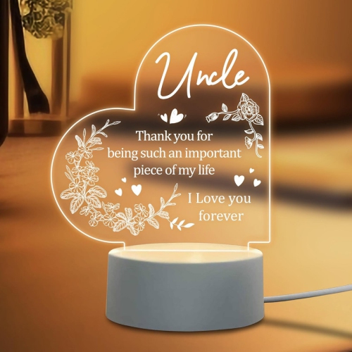 YOULIGHTS Uncle Birthday Gifts From Niece Nephew, to My Uncle Acrylic Engraved Night Light With Base for Uncle Father's Day Thanksgiving Birthday Christmas Gifts