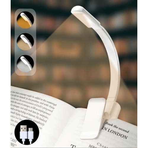 Lampe de lecture pour livres au lit, lampe de lecture rechargeable avec luminosité à 3 couleurs et intensité variable, lampe de lecture portative à p