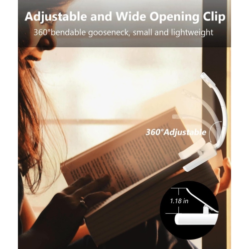 Reading Light for Books in Bed, Rechargeable Book Light with 3 Color & Stepless Dimming Brightness, Portable Clip On Light Reading Lamp Lampe de