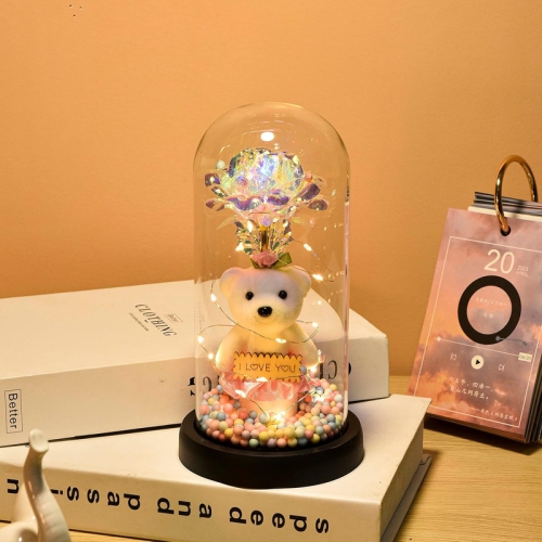 Galaxy Rose Flower Infinity Rose in Glass Dome with Led Light String on The Crystal Rose Unique for Mom Women, Christmas, Mother's Day, Anniversary