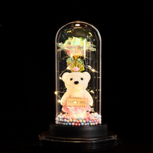 Galaxy Rose Flower Infinity Rose in Glass Dome with Led Light String on The Crystal Rose Unique for Mom Women, Christmas, Mother's Day, Anniversary