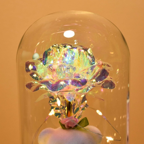 Galaxy Rose Flower Infinity Rose in Glass Dome with Led Light String on The Crystal Rose Unique for Mom Women, Christmas, Mother's Day, Anniversary