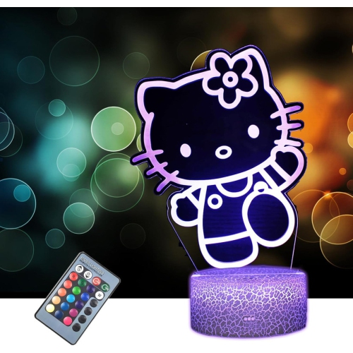 YOULIGHTS  Cartoon Kitty 3D Table Lamp Night Light With Lighted Base, 16 Colors Change, Remote Control