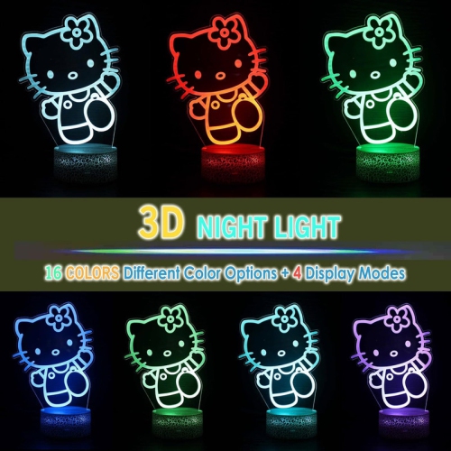Cartoon Kitty 3D Table Lamp Night Light with Lighted Base,16 Colors Change,Remote Control