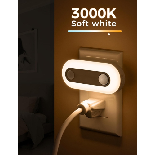 Night Lights Plug into Wall 2 Pack, LED Night Light with Dusk to Dawn Photocell Sensor and Motion Sensor, 3000K Warm White, Dimmable Nightlights