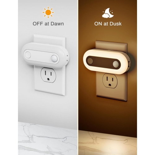 Night Lights Plug into Wall 2 Pack, LED Night Light with Dusk to Dawn Photocell Sensor and Motion Sensor, 3000K Warm White, Dimmable Nightlights