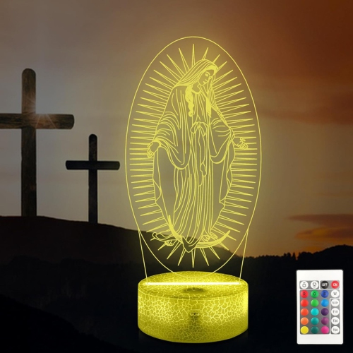 YOULIGHTS  3D Hologram Night Light, Led Virgin Mary Religious Optical Lamp, Illusional 16 Color Changing + Remote + Timer, Heartfelt Present On Easter