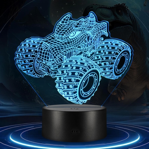 YOULIGHTS  3D Monster Trucks Night Light for Boys, Led Illusion Lamp \w 16 Colors Monster Truck Shape Children's Room Bedroom Decorations Cool Gadget