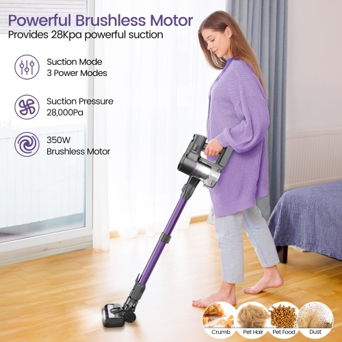S100 Cordless Vacuum Cleaner, 350W 50Kpa Stick Vacuum with 3 Suctions Modes, Smart Display, Up to 50 Mins, 1.5L Dust Cup, Lightweight Vacuum for Hard