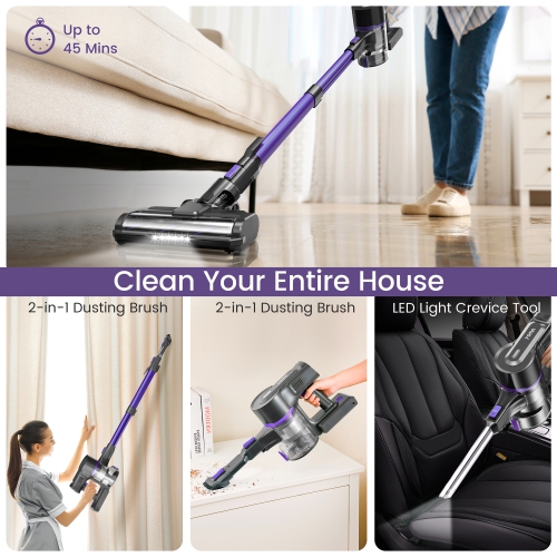 S100 Cordless Vacuum Cleaner, 350W 50Kpa Stick Vacuum with 3 Suctions Modes, Smart Display, Up to 50 Mins, 1.5L Dust Cup, Lightweight Vacuum for Hard