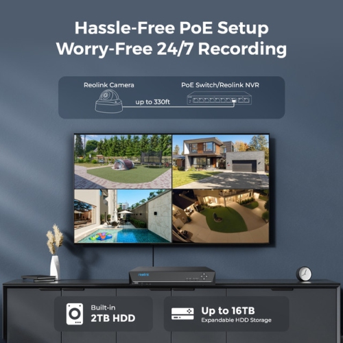 Reolink 4K PoE Security Camera System Outdoor with F1.0 Aperture, 4K 8CH Network Video Recorder, 4pcs CX810 Bundle with 8CH NVR RLN8-410 built-in 2TB