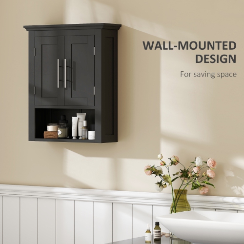kleankin Bathroom Wall Cabinet, Medicine Cabinet, Over Toilet Storage Cabinet with Shelf for Living Room and Entryway, Black