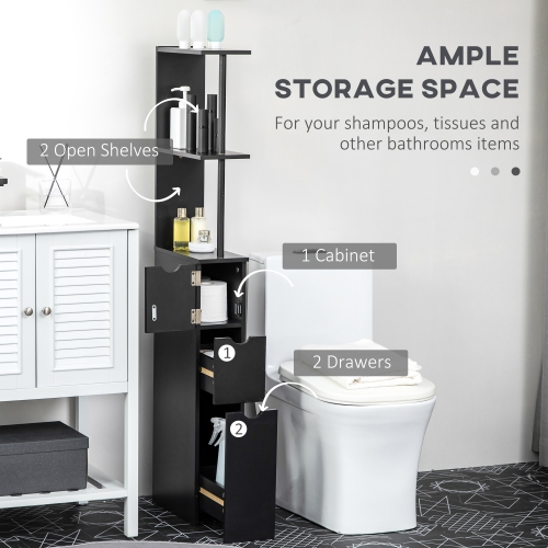 HOMCOM – Armoire de salle de bain étroite, armoire de rangement mince pour salle de bain avec tiroirs, armoire et tablettes ouvertes, armoire en lin,