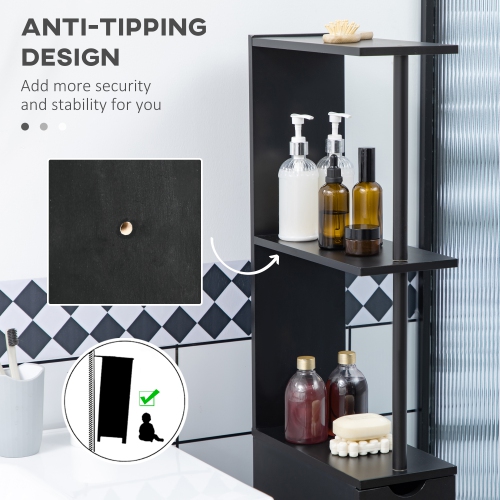 HOMCOM – Armoire de salle de bain étroite, armoire de rangement mince pour salle de bain avec tiroirs, armoire et tablettes ouvertes, armoire en lin,