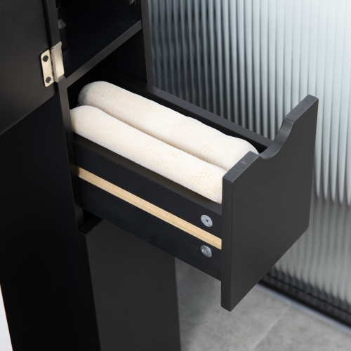 HOMCOM – Armoire de salle de bain étroite, armoire de rangement mince pour salle de bain avec tiroirs, armoire et tablettes ouvertes, armoire en lin,