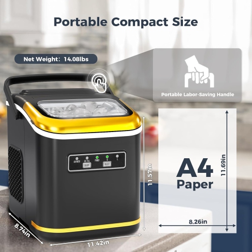 ZAFRO Portable Ice Maker Machine Countertop Small Compact Mini Bullet Ice Maker, Self Cleaning, 2 Size of Bullet ice Cubes, 9 Cubes in 6 Mins, Good