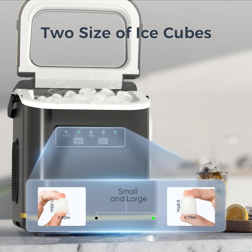 ZAFRO Portable Ice Maker Machine Countertop Small Compact Mini Bullet Ice Maker, Self Cleaning, 2 Size of Bullet ice Cubes, 9 Cubes in 6 Mins, Good