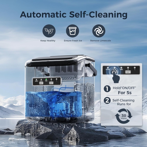 ZAFRO Portable Ice Maker Machine Countertop Small Compact Mini Bullet Ice Maker, Self Cleaning, 2 Size of Bullet ice Cubes, 9 Cubes in 6 Mins, Good
