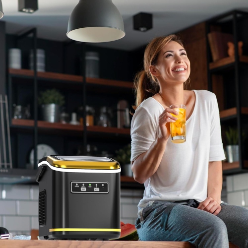 ZAFRO Portable Ice Maker Machine Countertop Small Compact Mini Bullet Ice Maker, Self Cleaning, 2 Size of Bullet ice Cubes, 9 Cubes in 6 Mins, Good