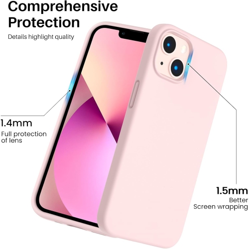 ORNARTO Shockproof Liquid Silicone Designed for iPhone 13 Case Gel Rubber Full Protection Anti-Shock Cover Case Drop Protection 6.1inch-Chalk Pink