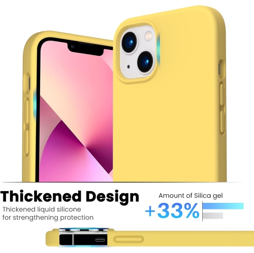 ORNARTO Shockproof Liquid Silicone Designed for iPhone 13 Case Gel Rubber Full Protection Anti-Shock Cover Case Drop Protection 6.1inch-Lemon Yellow
